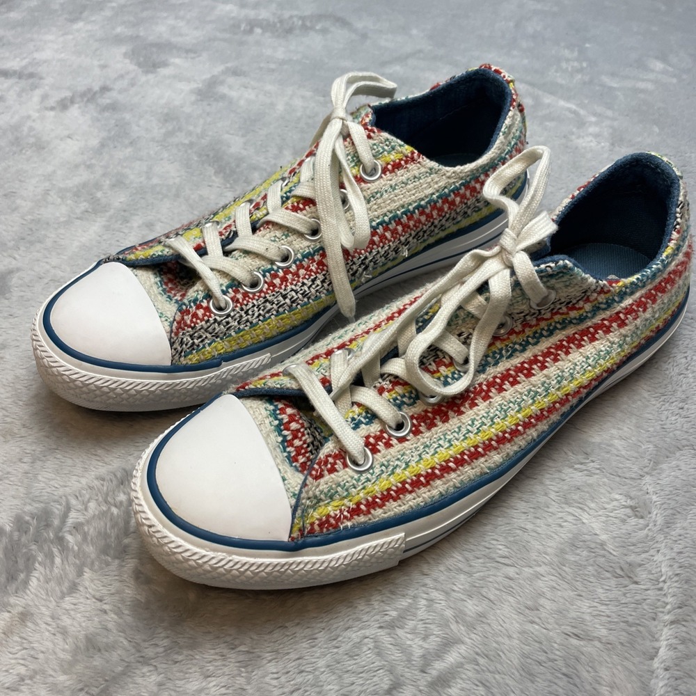 Converse All Star Womens Tweed Sneakers Sneakers Sz 9 Red Yellow Stripe Low Top - Picture 1 of 8